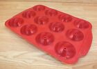 ROSHCO Silicone Bakeware 12 Hole Muffin / Tart Pan SLED RED Flexible Funnel Pan