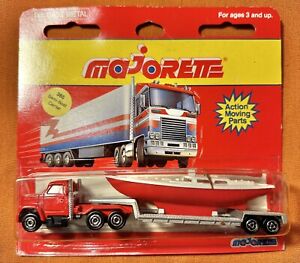 New! Majorette Red Die Cast Semi With Boat Carrier #365 MOC Vintage Made France