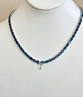 Womens Oval Blue Topaz 925 Sterling Silver Tennis Necklace, 18in Length, New