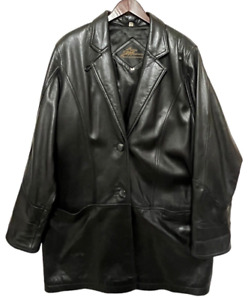 STONE MOUNTAIN Black Leather Blazer Jacket Women's Large Vintage Very Soft
