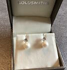 Goldsmiths Small 9ct White Gold Pearl & Diamond Stud Earrings VGC