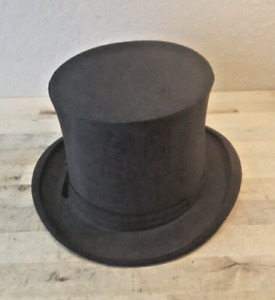 Antique John Wanamaker Black Silk Top Hat Collapsible. 21 inch around.