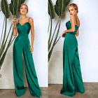 NWT Elagia Elegant Emerald Green Satin Silky Wide Leg Formal Jumpsuit Romper XS