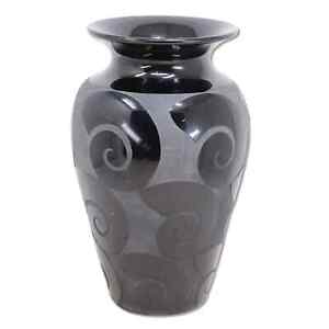 New ListingCorreia Black Art Glass Vase Deep Sand Blasted Nautilus Shell VMAGEAU 1986