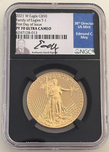 2021-W $50 Type 1 Gold Eagles NGC PF70 First Day of Issue Ed Moy Signed