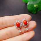 Red Coral Banquet Stud Earrings, Natural Nepal Red Coral Earrings Platinum