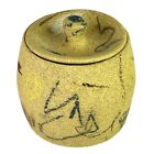 Studio Pottery Small Pot w Lid 3.5” x 4” Tan Scratch Scribbles Rough Vase