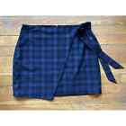 EXPRESS Black/Navy Plaid Faux Wrap Mini Skirt sz 10