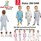 Baby 3 Pack Sleep Play Set Coveralls Footed Cotton Toddler Clothes Boy Girl