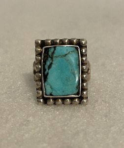 Vintage Fred Harvey Navajo Sterling Silver Turquoise Ring Size 7