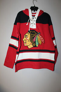 New NHL Chicago Blackhawks old time jersey style mid weight cotton hoodie men XL