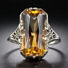 Women's Ring Antique Vintage Sterling Silver Yellow Citrine Gemstone Solitaire