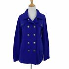 Hurley Peacoat Womens S Small Marine Blue Silver Buttons Notched Collar Jacket