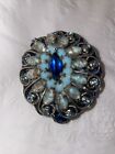 💥Gorgeous💥Vintage Schreiner Unsigned Dome Brooch Pin STUNNING🩵Ocean Blues