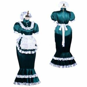 Sissy girl Sexy maid satin lockable fishtail dress cosplay costume Tailored