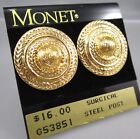 LAST 1 New Vintage 90s MONET Textured Tiered Gold Tone Domed Post Earrings 76J