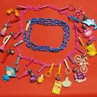 Vintage 1980s Bell Clip Charm Necklace Pink Blue Plastic Chain 16 Charms