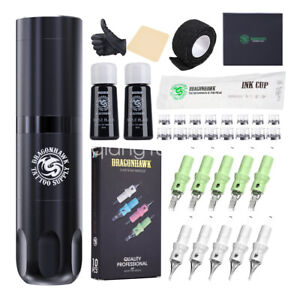 Dragonhawk Wireless Power Supply Tattoo Kit Set Motor Pen Ink Cartridge Needles