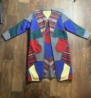 Patchwork Mosaic Red Trench Coat Wool Small Medium Colorful