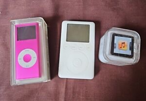Lot of 3 Apple iPods. Nano 4GB Pink & 8GB Silver Classic 30 GB *As Is *Untested