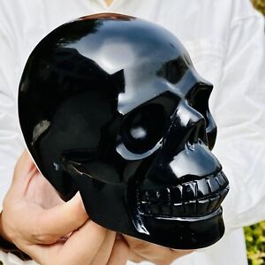 4.15LB Natural Obsidian gem skull Quartz Carved Crystal Skull Reiki Healing