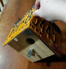 Rustic Bird House With License Plate Roof Hand Made
