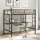 Metal Full Size Loft bed w/Desk and Shelf Metal bed Frame For Kids Adult Bedroom