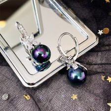 Fashion Jewelry Black Pearl Silver Plated Drop Earring Women Gift A Pair