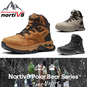 NORTIV 8 Polar Bear Men's Extra Grip Leather Waterproof Trekking Hiking Boots US