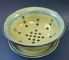 Hand Thrown Art Pottery Berry Bowl with Swirl Plate Stoneware Colander Strainer