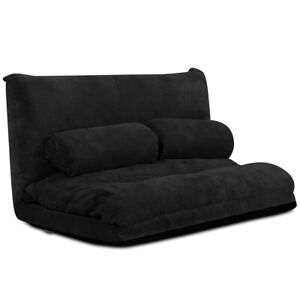 6-Position Adjustable Sleeper Lounge Couch Floor Sofa Bed w/2 Pillows Black