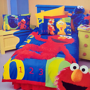Elmo Bert and Ernie, Cookie Monster, Big Bird Kids SINGLE Bed Quilt Cover Set