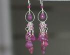 SOLID 925 STERLING SILVER EARRINGS - NATURAL PINK SAPPHIRE BEADS 2 5/8