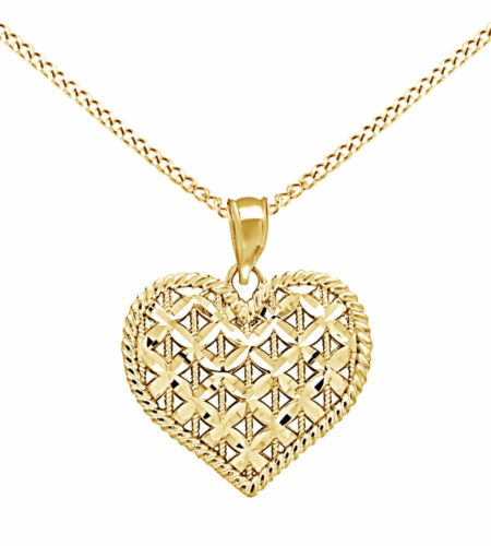 10K Yellow Gold Openwork Heart Pendant Necklace