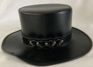 Black leather brimmed DeadMan Steam Punk Top Hat