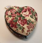 Vintage Heart Shape Sewing Basket Box Rose Floral With Green Tassel & Trim