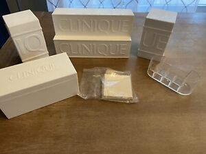 Vintage Clinique Plastic Cosmetic Storage Containers Boxes White