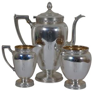 1936 Antique 3pc Reed & Barton X610 Sterling Silver Tea Coffee Serving Set 1194g