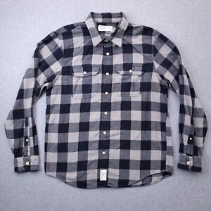Abercrombie & Fitch Flannel Button Up XL Gray Black Plaid Brushed Cotton Mens