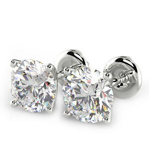 1.04 Ct Round Cut VS2/D Diamond Stud Earrings 14K White Gold