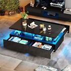 High Gloss LED Coffee Table with 4 Drawers Storage Modern End Table Living Room