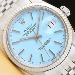 ROLEX MENS DATEJUST AQUA BLUE DIAL 18K WHITE GOLD & STAINLESS STEEL WATCH