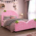 Kids Children Upholstered Platform Toddler Bed Bedroom Furniture Berry Pattern