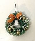 Vintage Bottle Brush Wreath Christmas Tree Ornament w/ Plastic Balls, Bow, Bell