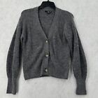 Quince Cropped Cardigan Sweater XS Alpaca Wool Puff Sleeve Charcoal Gray