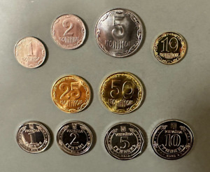 UKRAINE AU/UNC Past & Current Coin Set 1 kopiyka -10 Hryvnia. 10 coins.