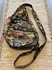 Ameribag Black Floral Tapestry Healthy Back Sling Bag Multi Pockets