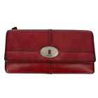 Fossil Maddox Trifold Wallet Cow Hide Leather Credit Card Zip Red 8 Inch