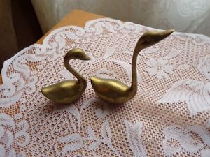 Vintage Pair of Bronze Metal Swans, Figurines Decor Made in Korea Approx 2.5