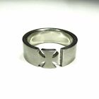 VINTAGE BIKER IRON CROSS RING STAINLESS STEEL 8mm WIDE SILVER TONE SIZE 10